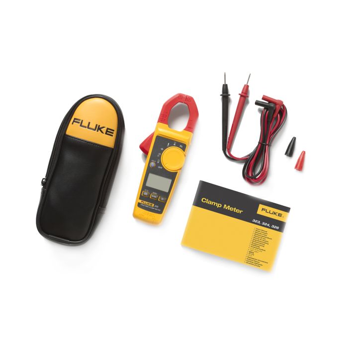Fluke 325 showing case and leads and manual
