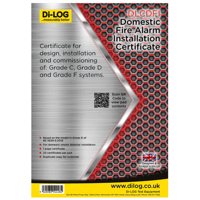 Di-Log DLCDFI Domestic Fire Alarm Installation Certificate