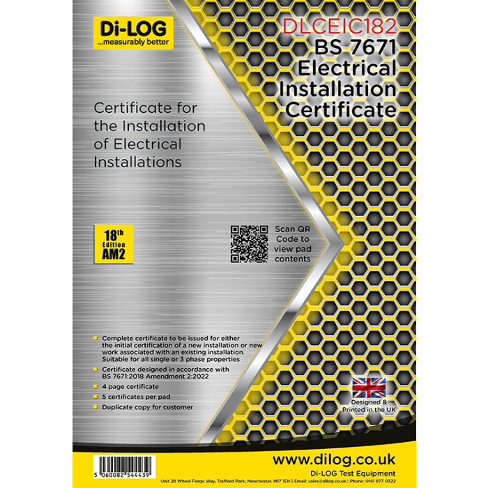 Di-Log DLCEIC182 Electrical Installation Certificate - EIC BS 7671