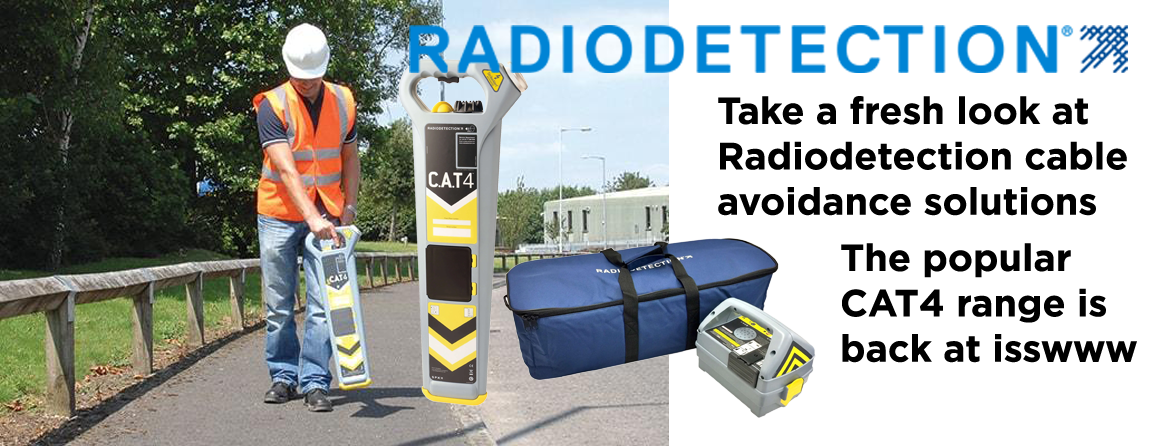 Visual graphic featuring the Radiodetection logo in the top right corner, inviting users to explore Radiodetection cable avoidance solutions